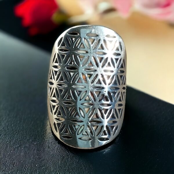 Bague fleur de vie laiton couleur argent