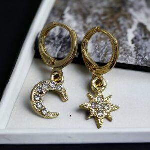 Boucles d’oreilles lune et étoile dorées