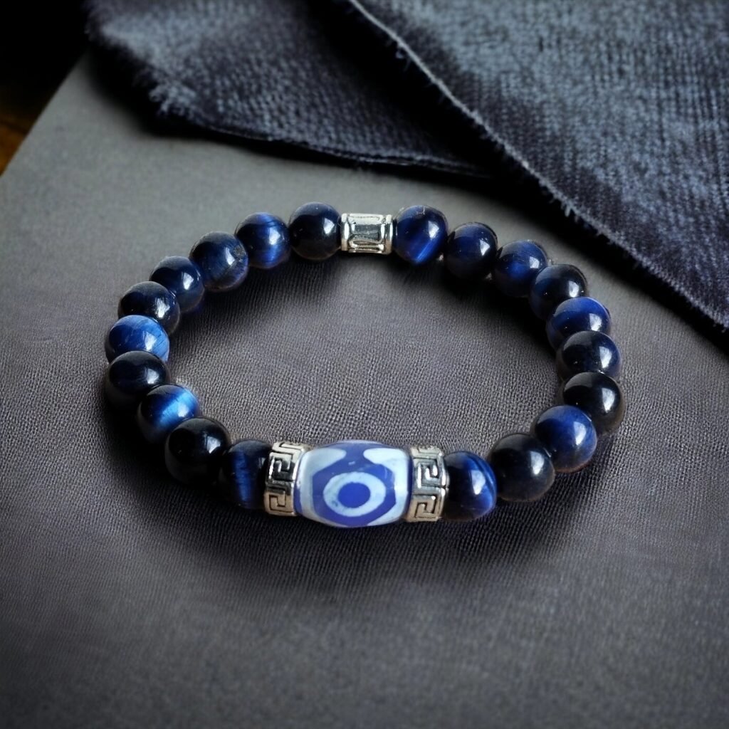 Bracelet oeil de tigre teinté bleu